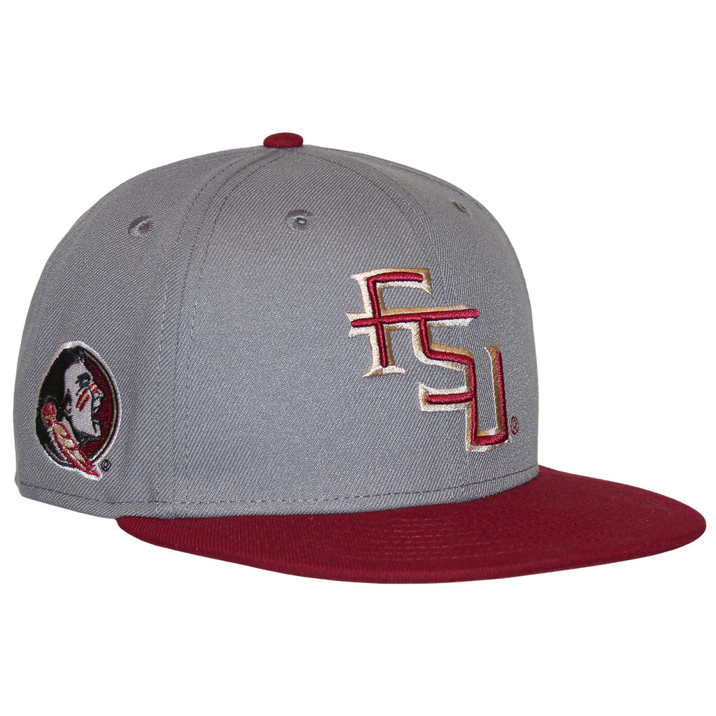 New Era Stacked FSU Logo 950 Flat Bill Snapback Cap - Grey/Garnet