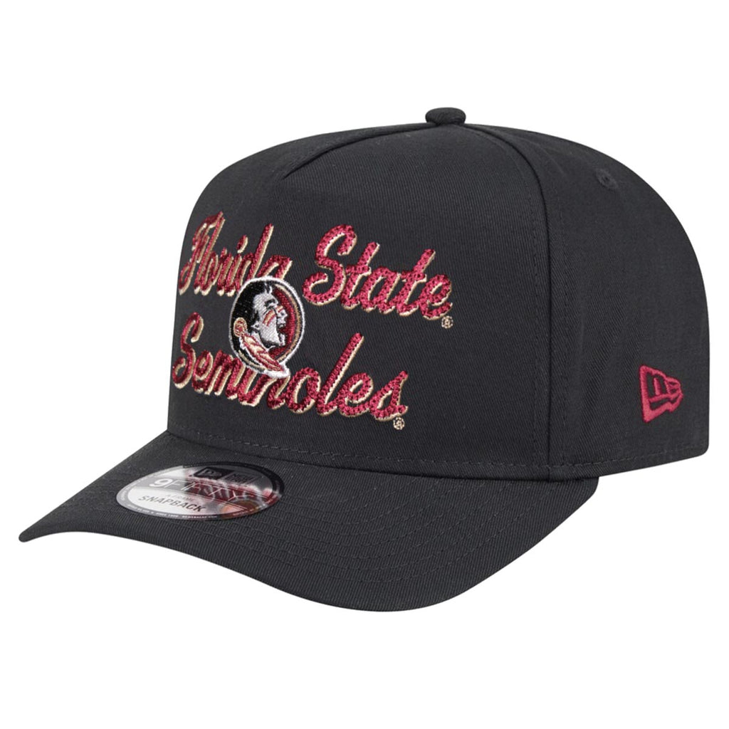 New Era Men's Florida State Seminoles Chain Stitch/Seminole Logo Design 950AF Adjustable Hat - Black