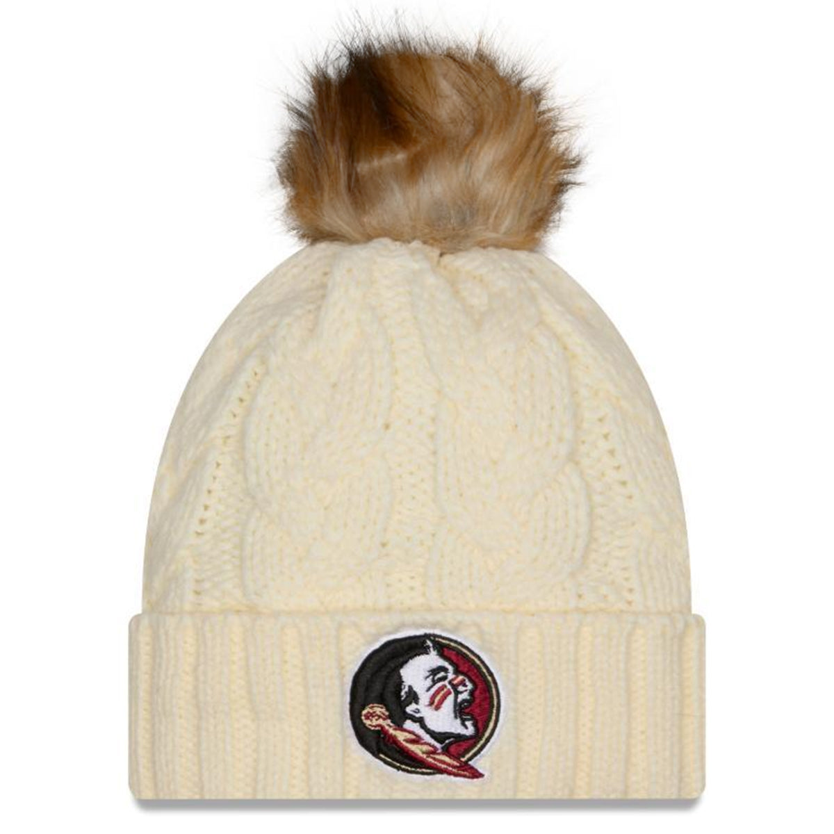 New Era Women's Seminole Logo Cable Knit Pom Hat - Ivory