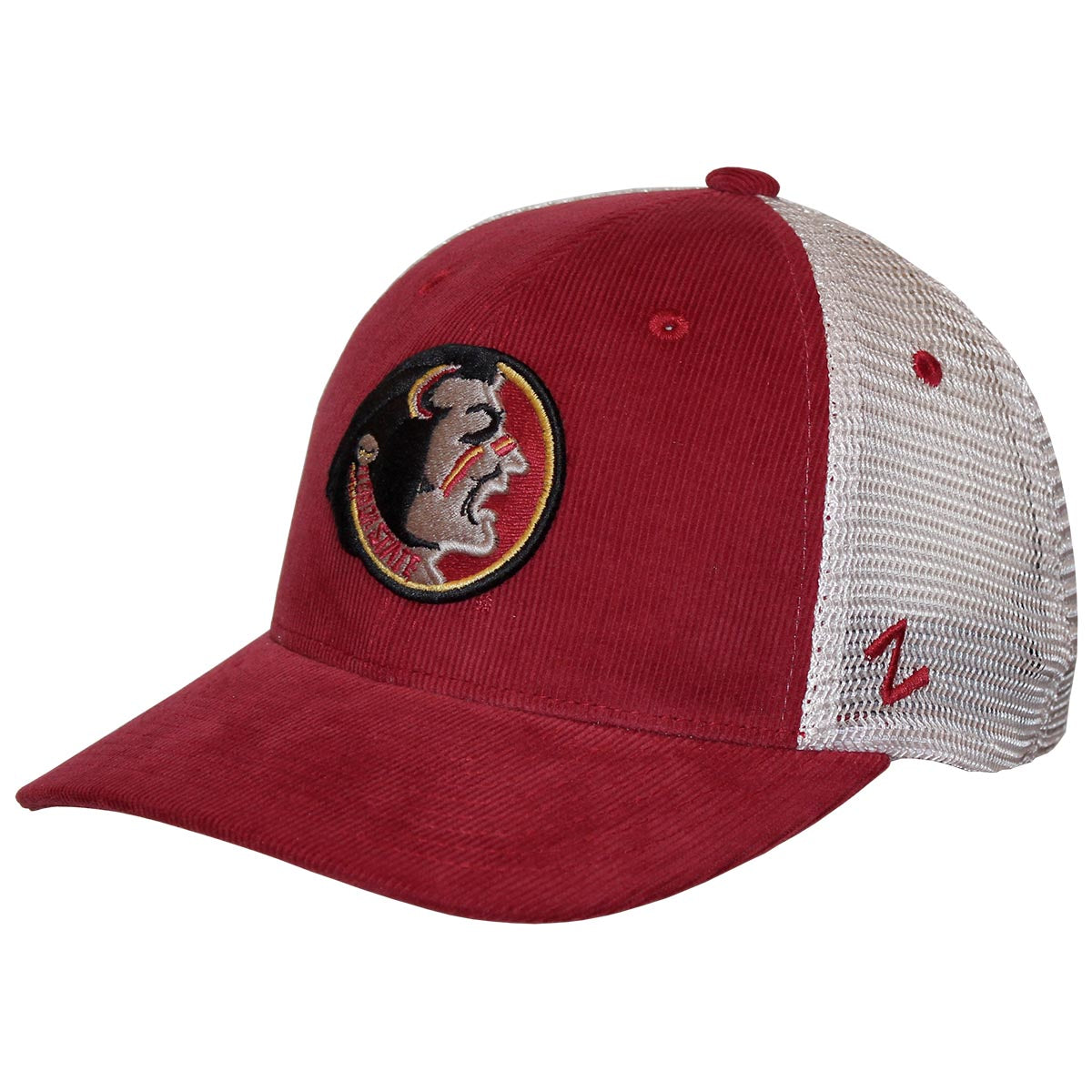 Zephyr Men's Vault Seminole Logo Adjustable Corduroy Trucker - Cardinal/White