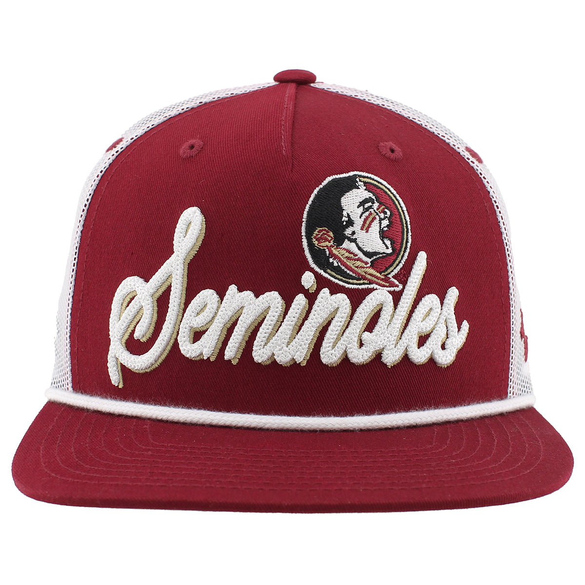 Zephyr Men's Seminole Logo/Seminoles Adjustable Flat Bill Trucker Hat - Garnet/White