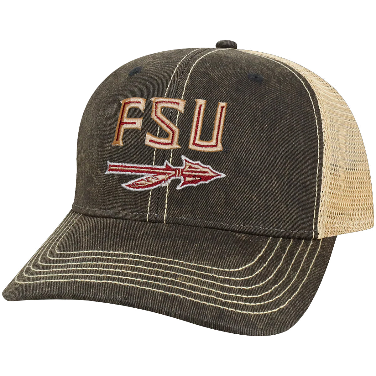 Legacy Men's FSU Spear Adjustable Washed Mid Profile Trucker Hat - Black
