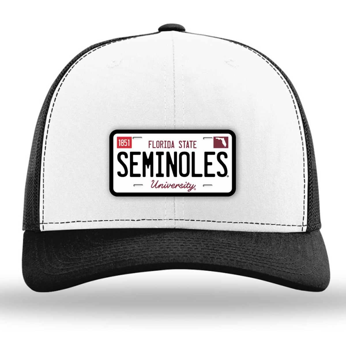 Uscape Richardson Men's Florida State Seminoles License Plate Patch Adjustable Trucker Hat - White/Black