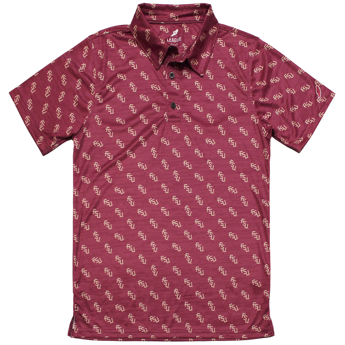 League Men s Stacked FSU AOP Sublimated Polo Garnet Garnet Gold