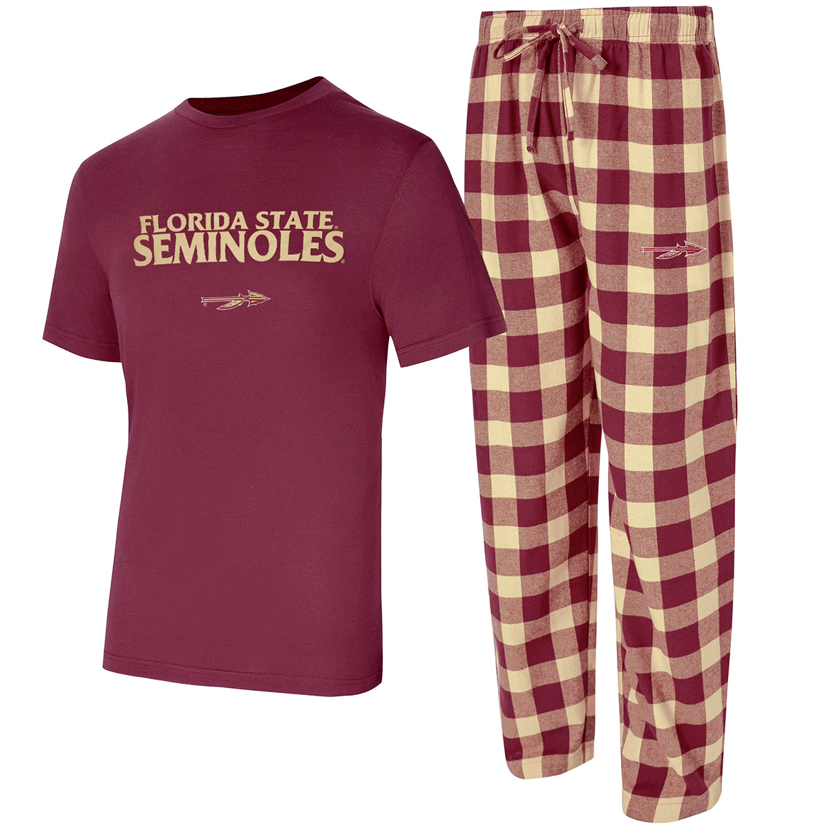 Concept Sports Men's Florida State Seminoles Spear Design Flannel Pant and Short Sleeve T-shirt Sleep Set - Garnet/Gold
