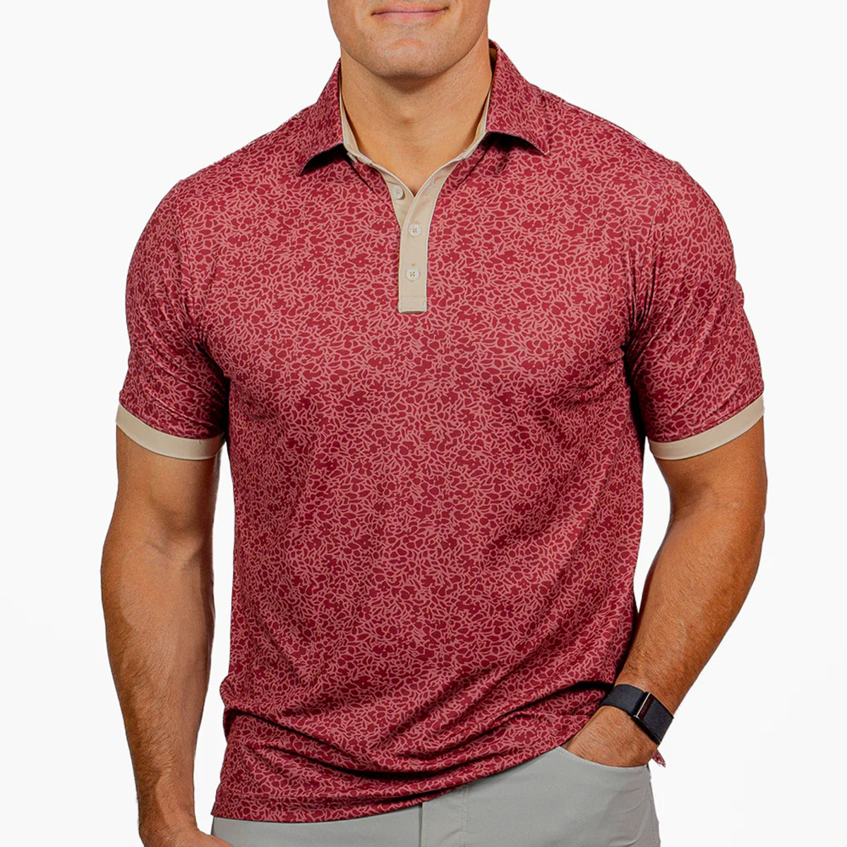 Campus Course Men's Sublimated Four Button Polo - Garnet/Gold