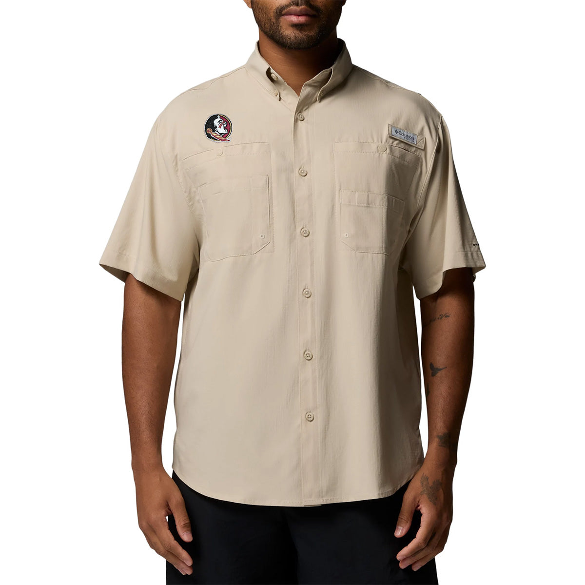 Columbia Men's Seminole Logo Tamiami Short Sleeve Shirt - Fossil