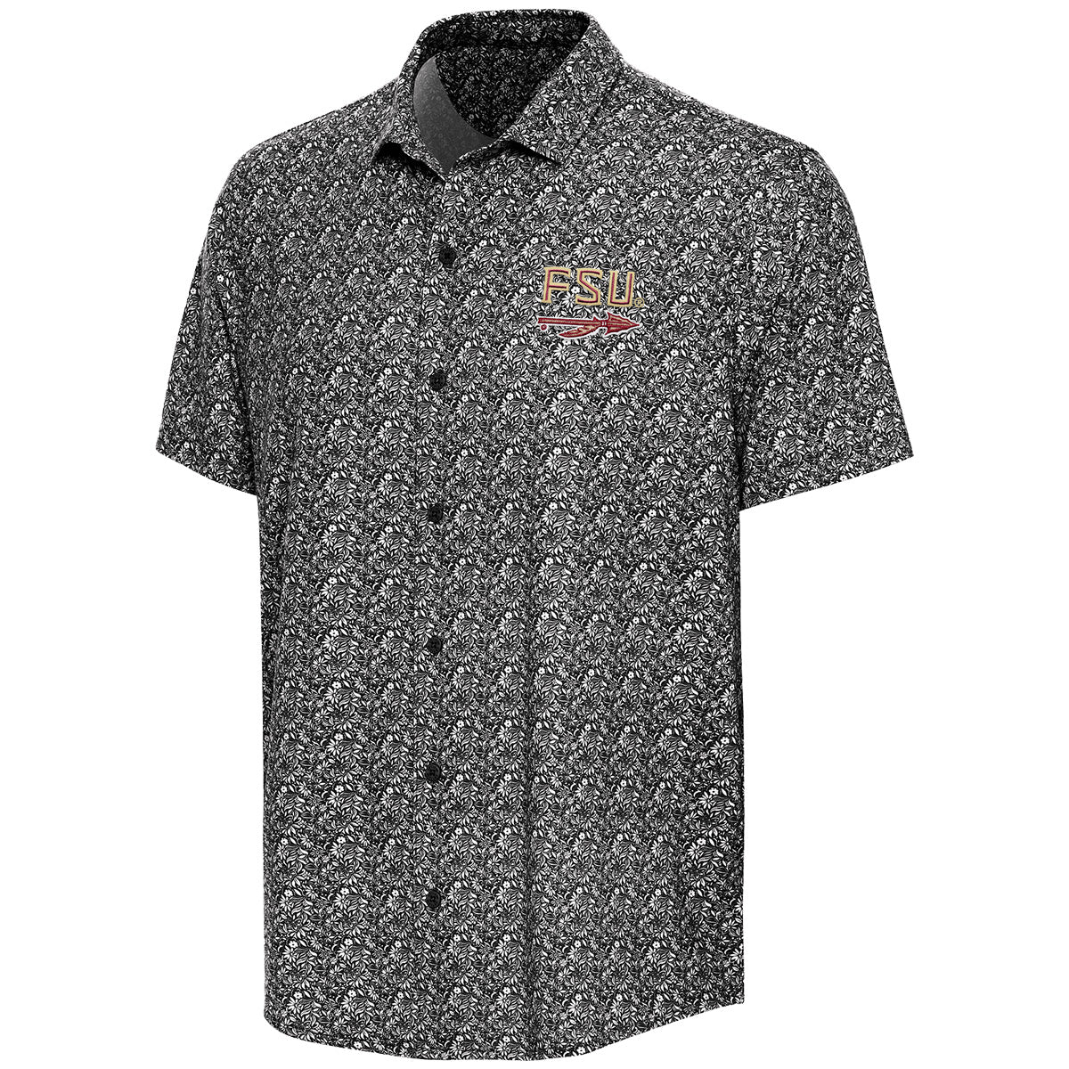 Antigua Men's FSU Spear Floral Short Sleeve Knit Shirt - Black