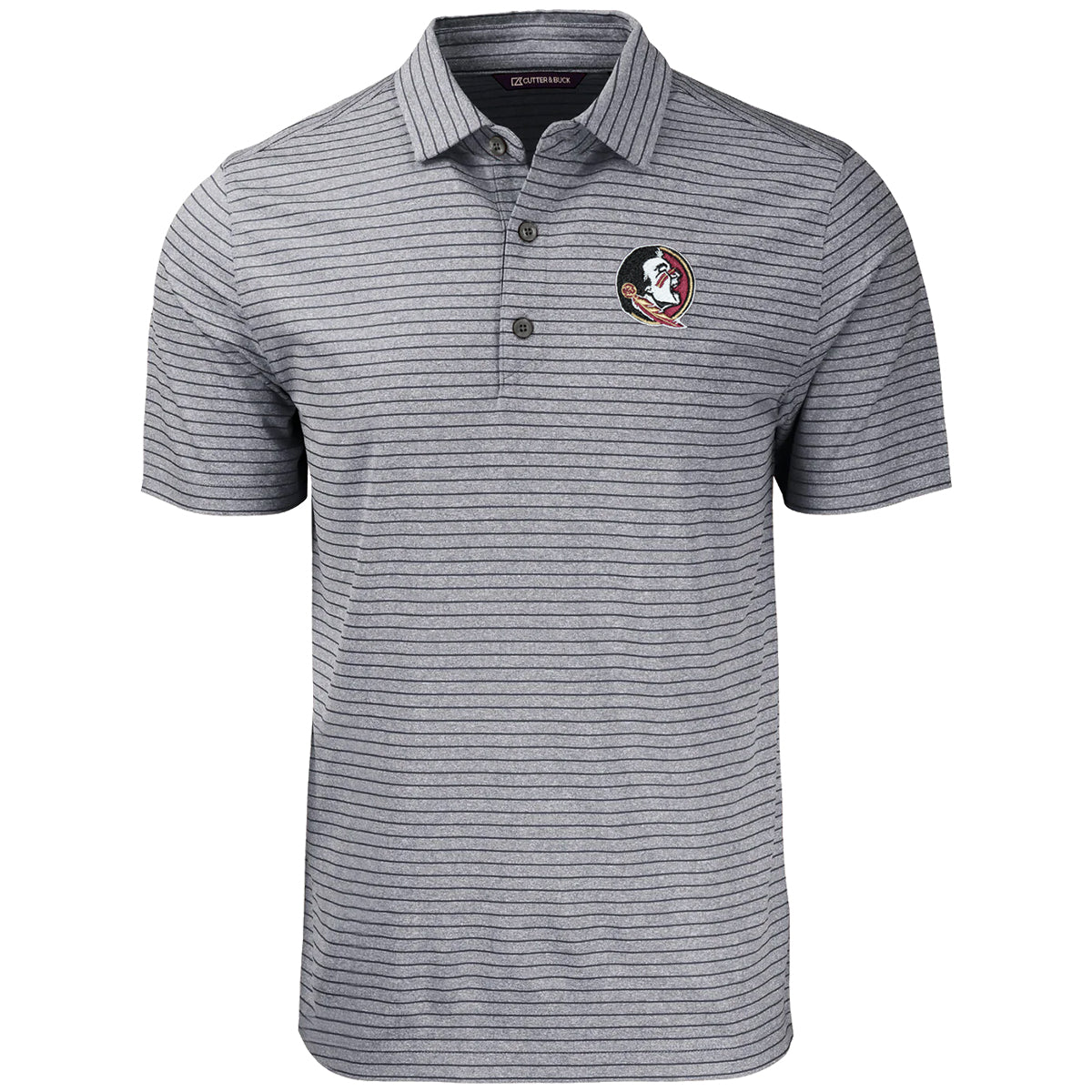 Cutter & Buck Men's Seminole Logo Forge Eco Heathered Striped Stretch Polo - Grey