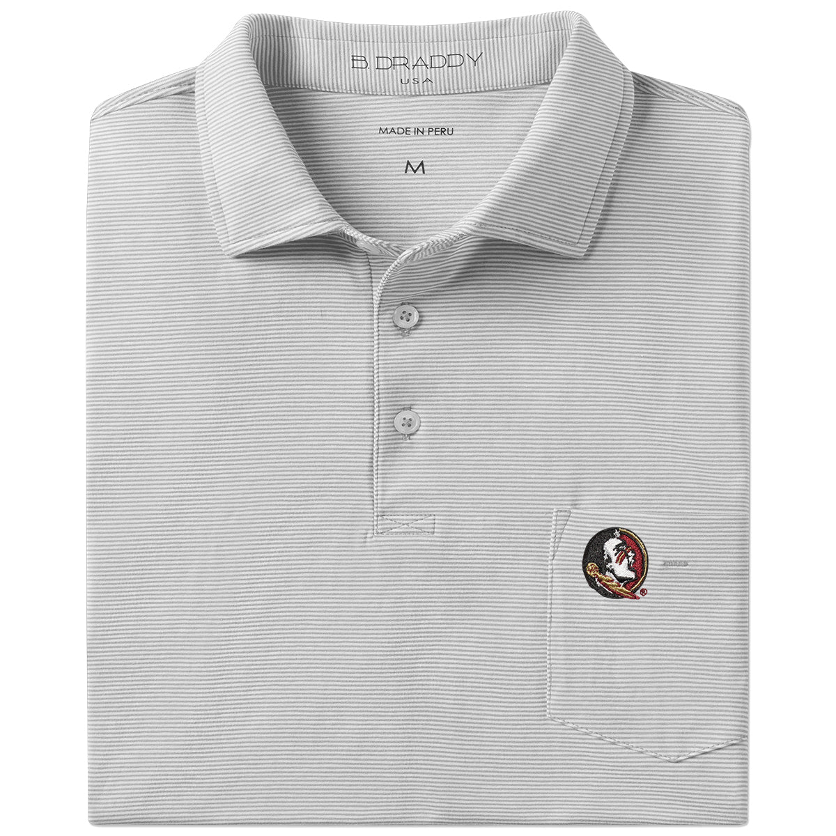 B.Draddy Men's Seminole Logo Vin Polo - Grey Heather/White