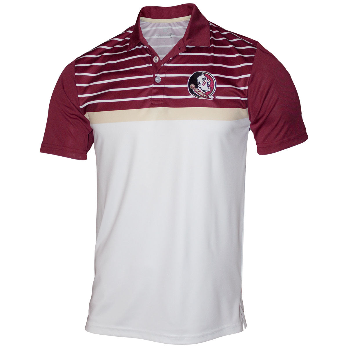 Colosseum Men's Seminole Logo Stripe Performance Polo - Garnet/Gold/White