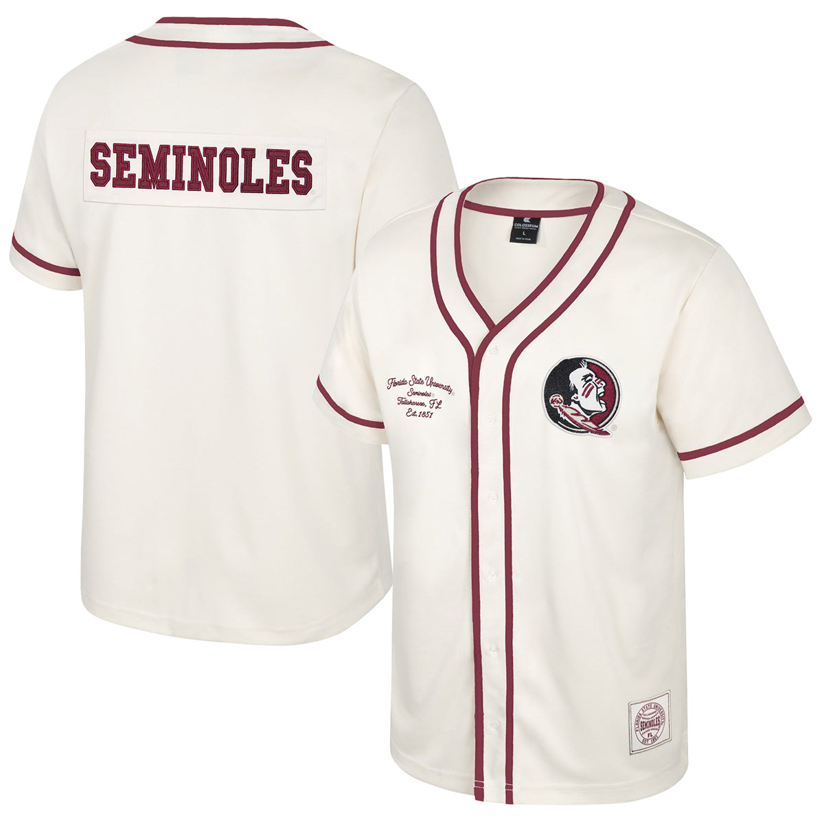 Colosseum Men's Seminole Logo/Seminoles Baseball Jersey - Cream/Garnet
