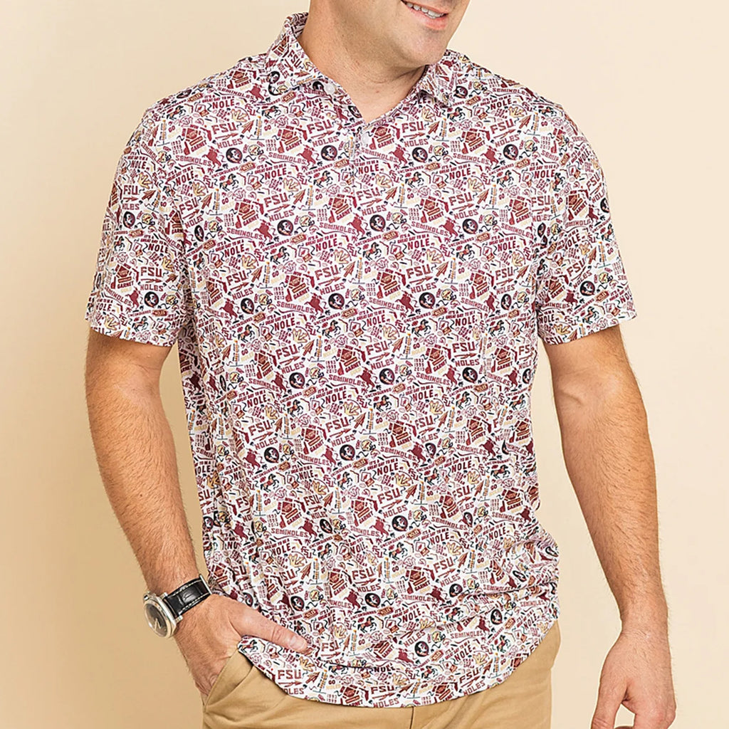 Warner Safari Men's All Over Nole Gameday Design Polo - White