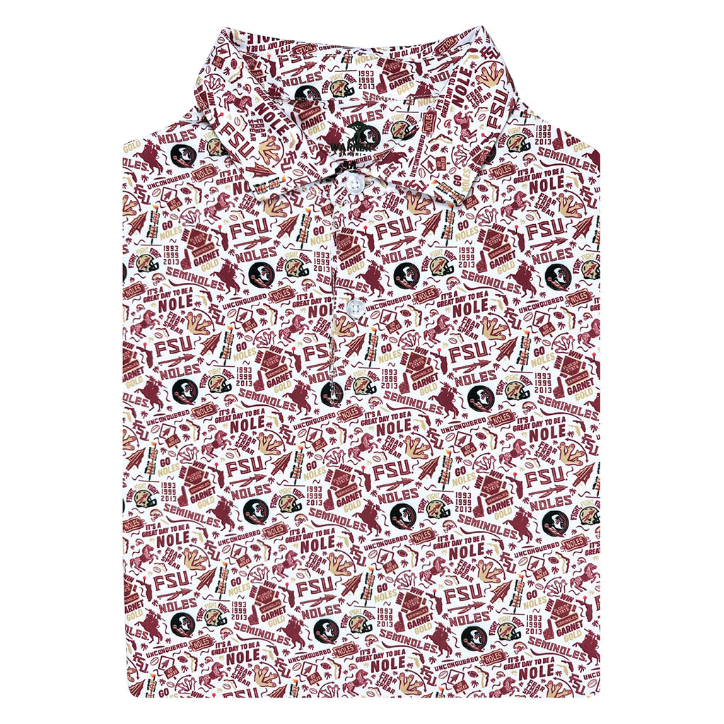 Warner Safari Men's All Over Nole Gameday Design Polo - White