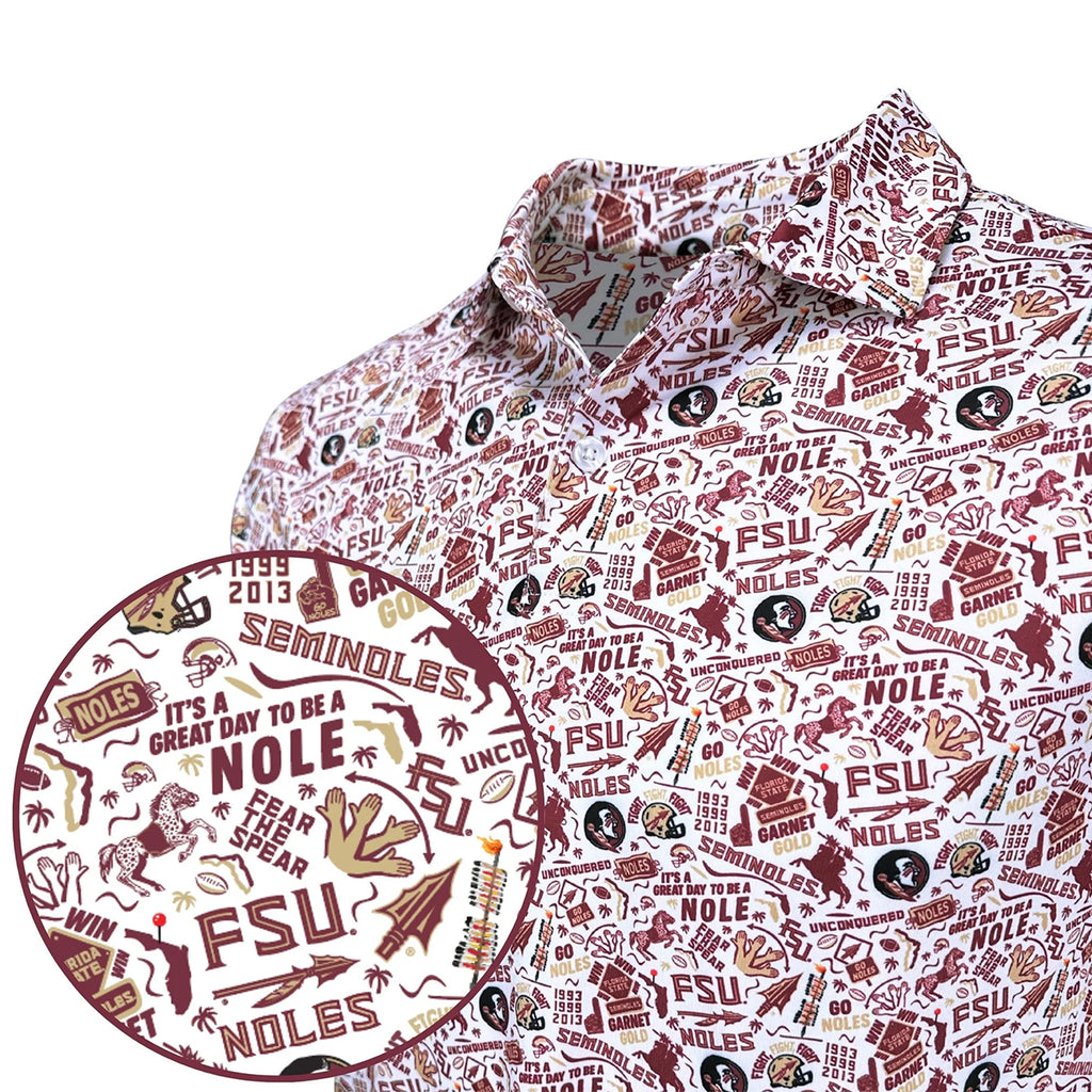Warner Safari Men's All Over Nole Gameday Design Polo - White