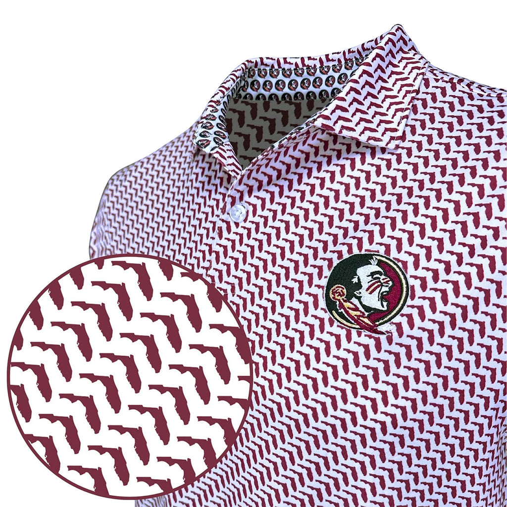 Warner Safari Men's Seminole Logo/State of Florida Sublimated Polo - White