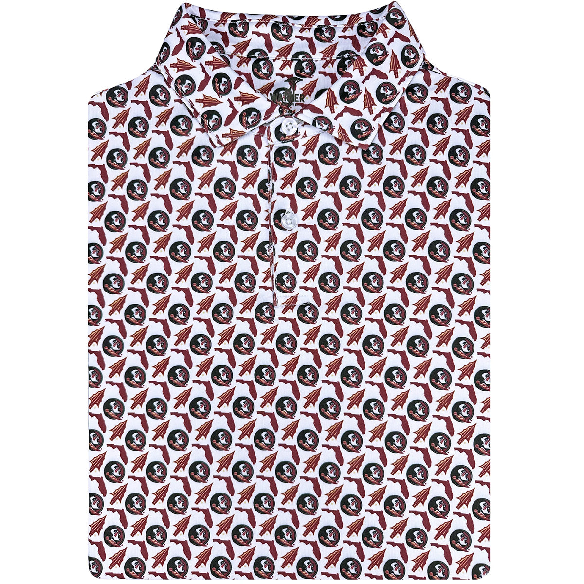 Warner Safari Men's Arrowhead/Seminole Logo/State of Florida Design Sublimated Polo - White