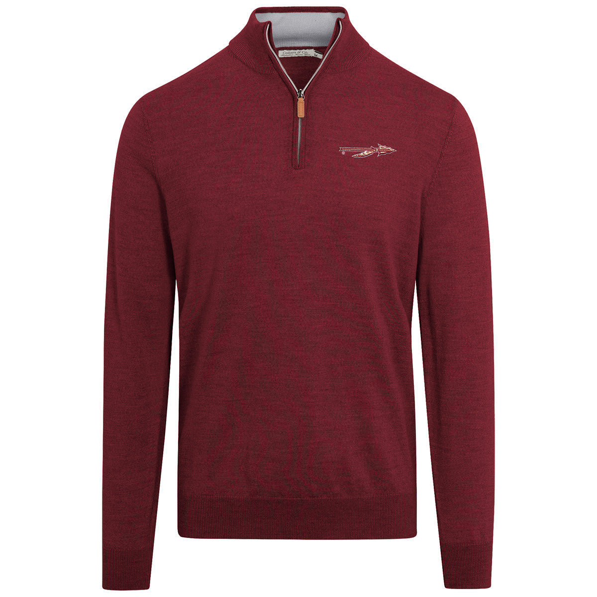 Collars and Co. Men's Spear Logo Cashmere Touch Australian Merino 1/4 Zip Sweater - Garnet