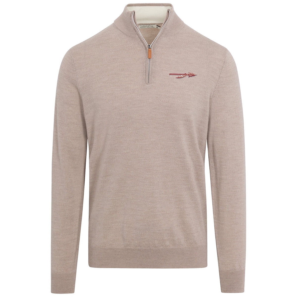 Collars and Co. Men's Spear Logo Cashmere Touch Australian Merino 1/4 Zip Sweater - Oatmeal