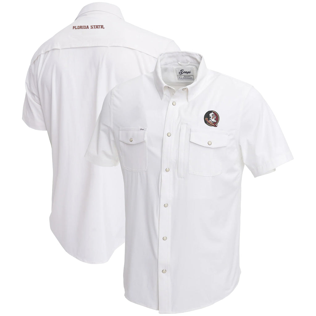 Snaps Men's Seminole Logo Short Sleeve Tailgater Shirt - White