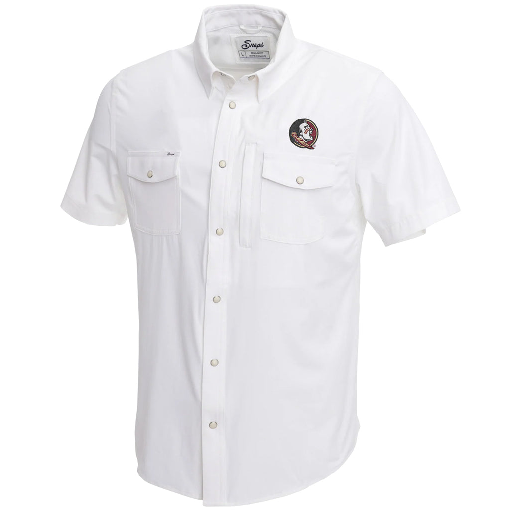 Snaps Men's Seminole Logo Short Sleeve Tailgater Shirt - White