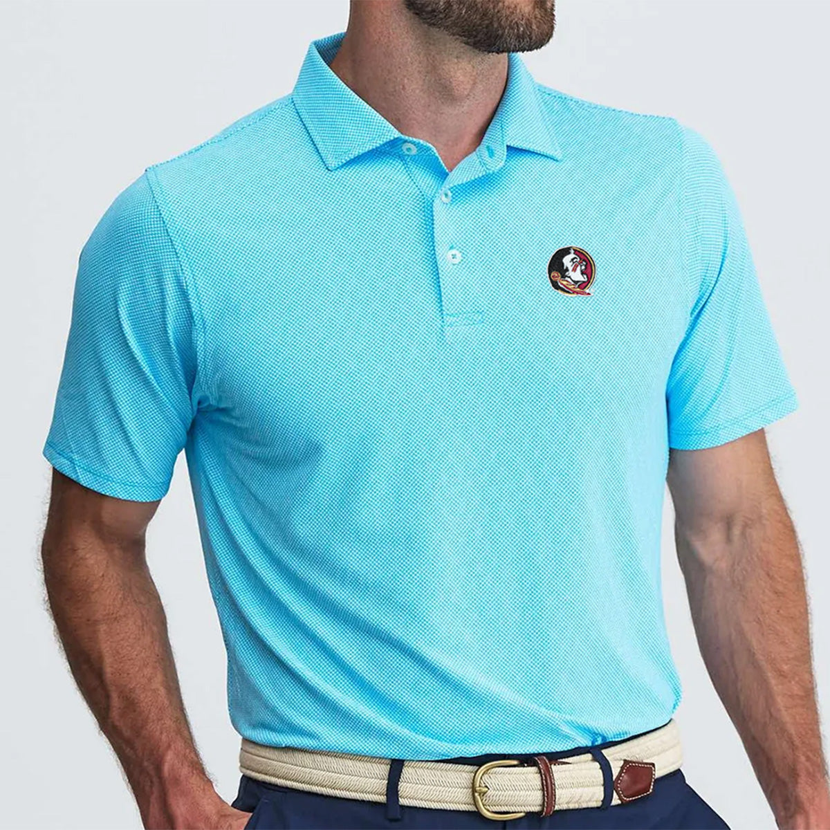 B. Draddy Men's Seminole Logo Cool Larson Polo - Turquoise/White