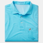 B. Draddy Men's Arrowhead Logo Cool Gil Striped Pocket Polo - Turquoise