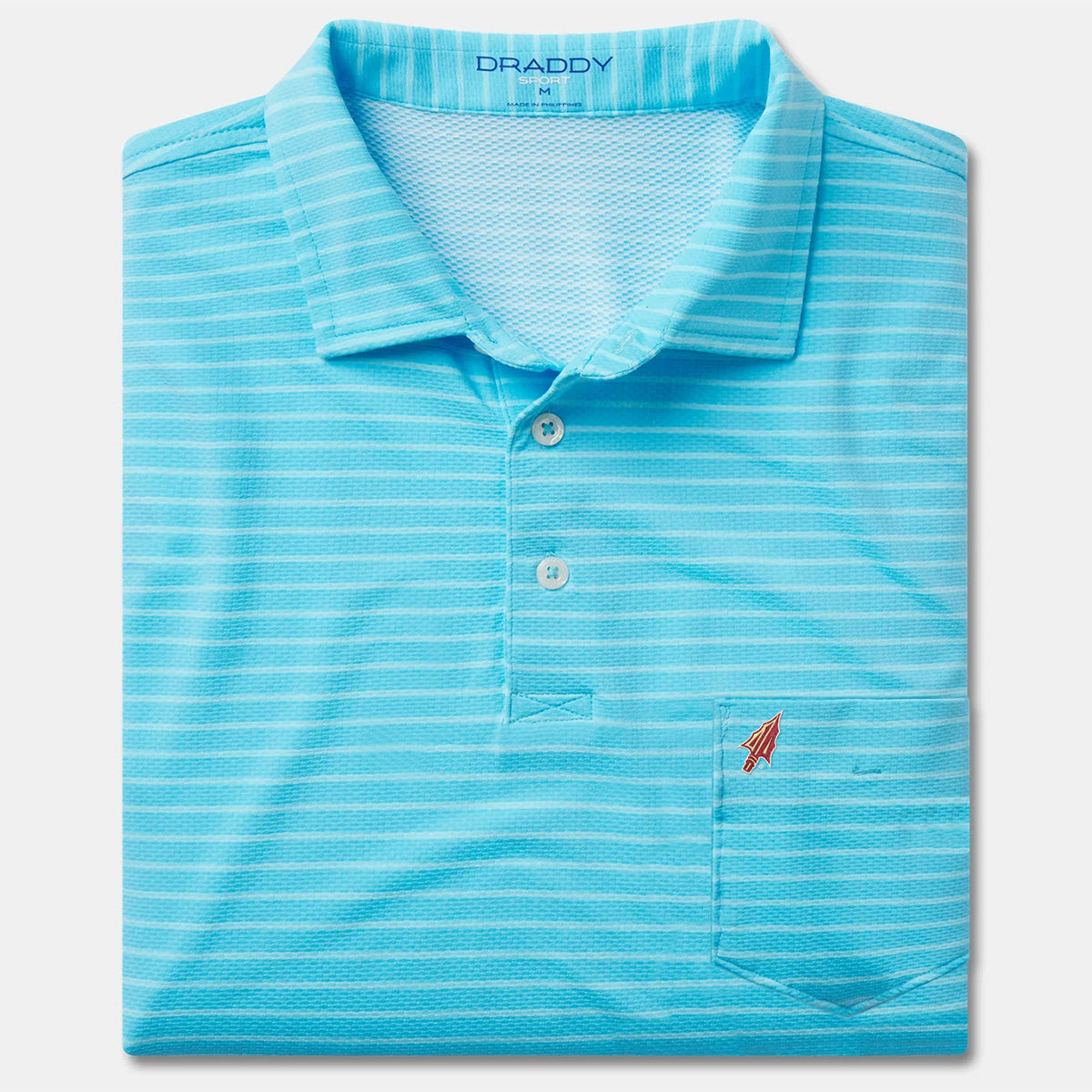 B. Draddy Men's Arrowhead Logo Cool Gil Striped Pocket Polo - Turquoise