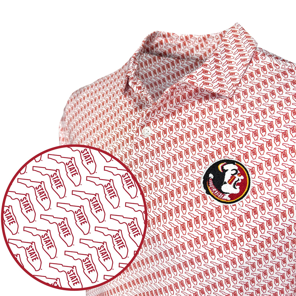 Warner Safari Men's Vault State of Florida Seminole Logo Design Sublimated Polo - White