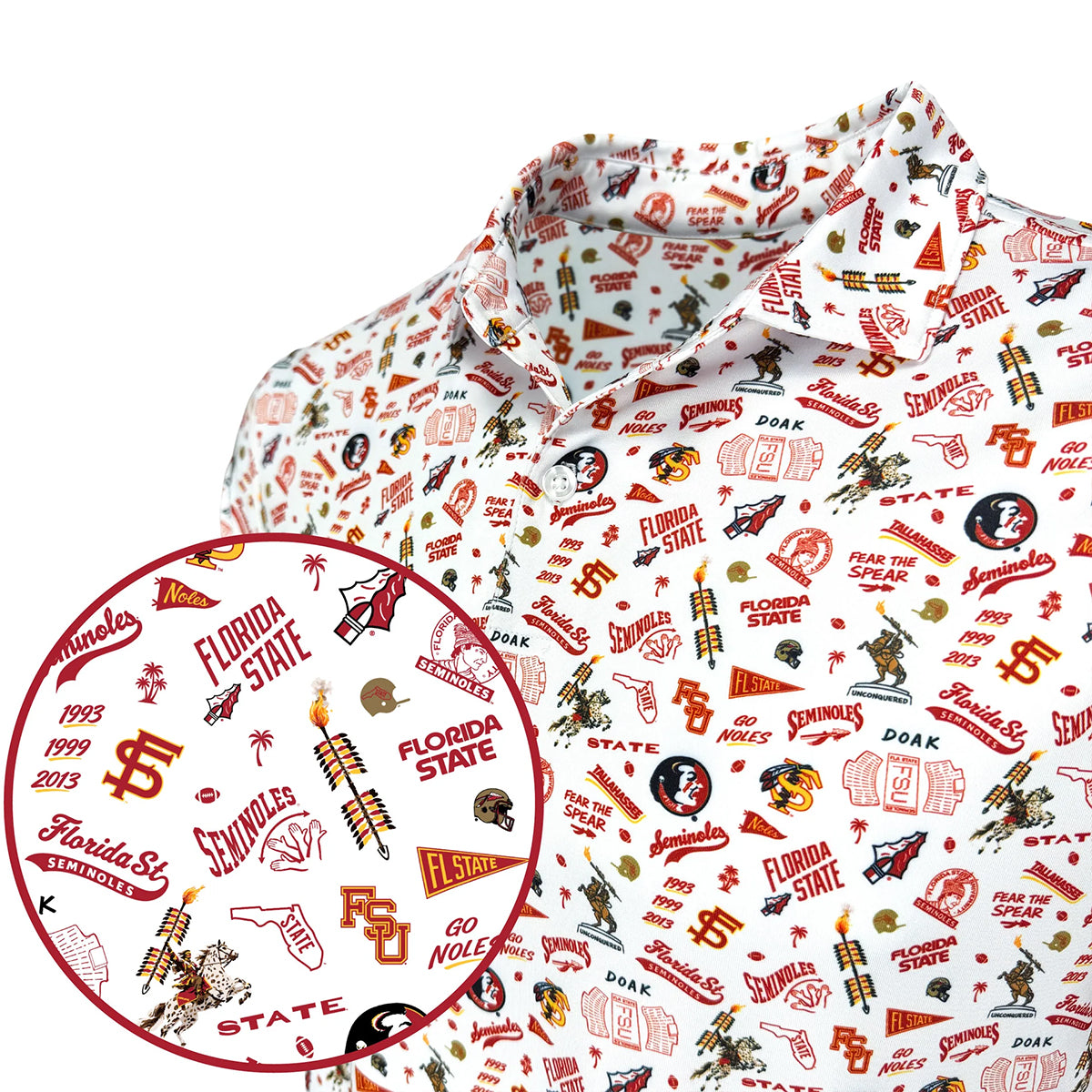 Warner Safari Men's All Over Vault Design Sublimated Polo - White