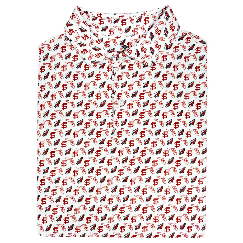 Warner Safari Men's Vault State of Florida/Arrowhead/FS Design Sublimated Polo - White