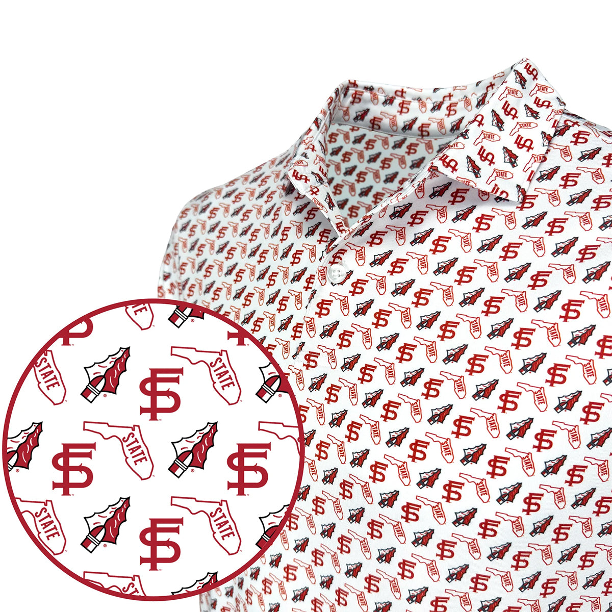 Warner Safari Men's Vault State of Florida/Arrowhead/FS Design Sublimated Polo - White