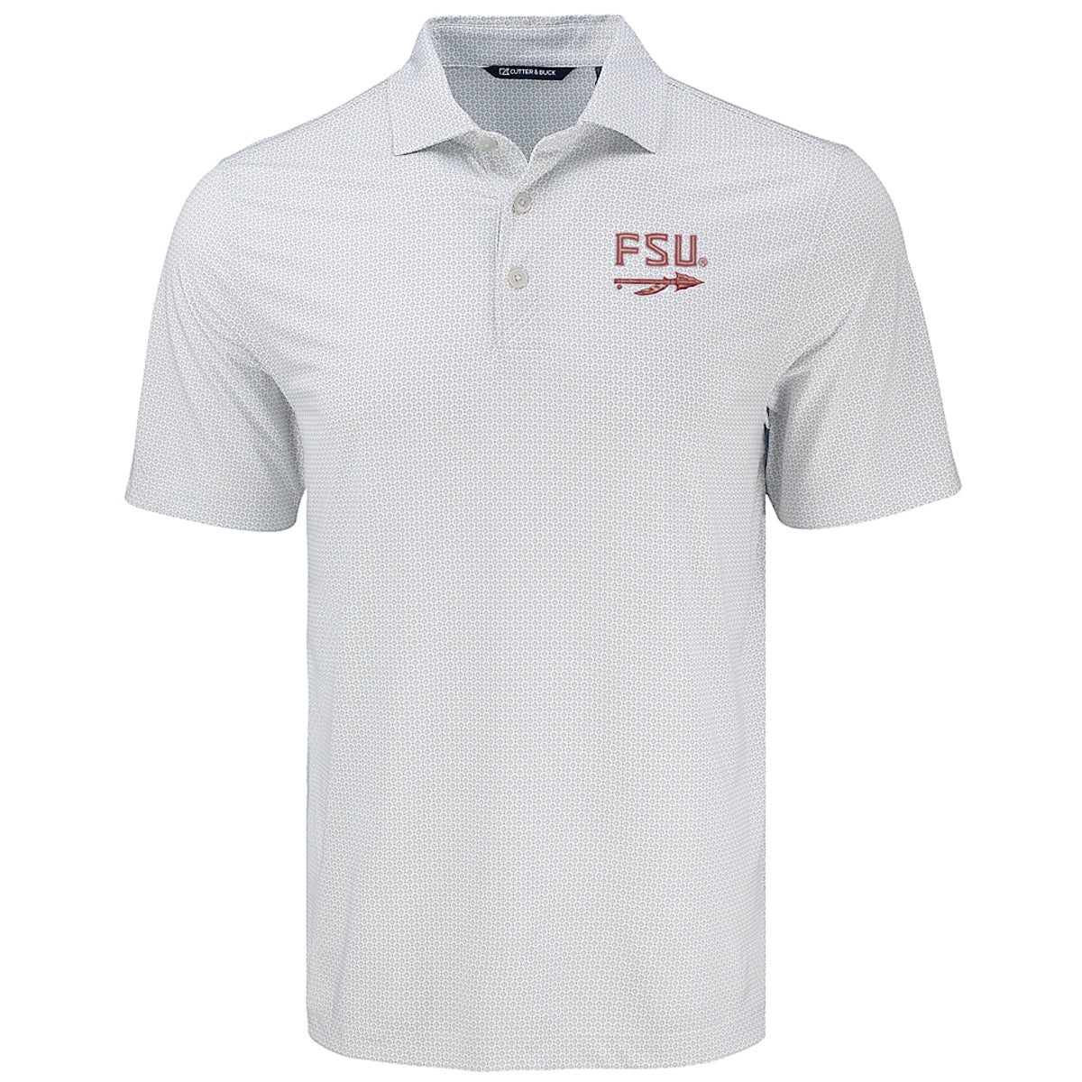Cutter & Buck Men's FSU Spear Diamond Dot Print Polo - White/Grey