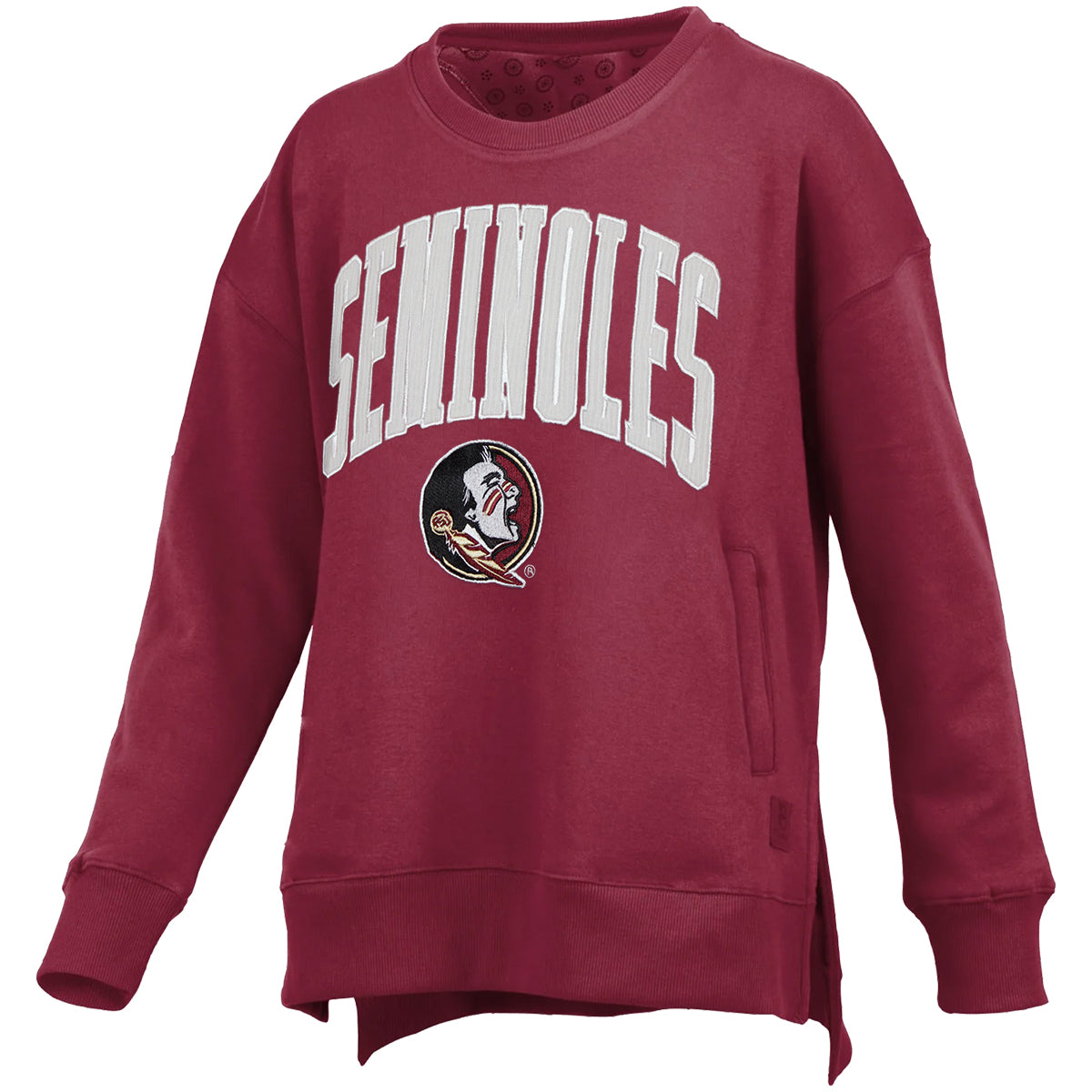 Pressbox Women's Seminoles/Seminole Logo Side Pocket Crew Fleece - Garnet