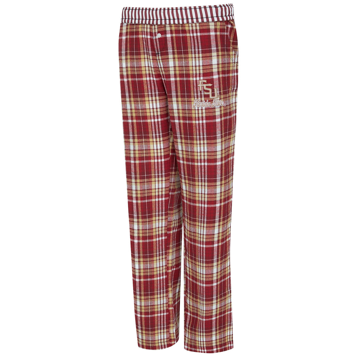 Concept Sports Women's Stacked FSU/Florida State Woven Plaid Pant - Garnet/Gold/White