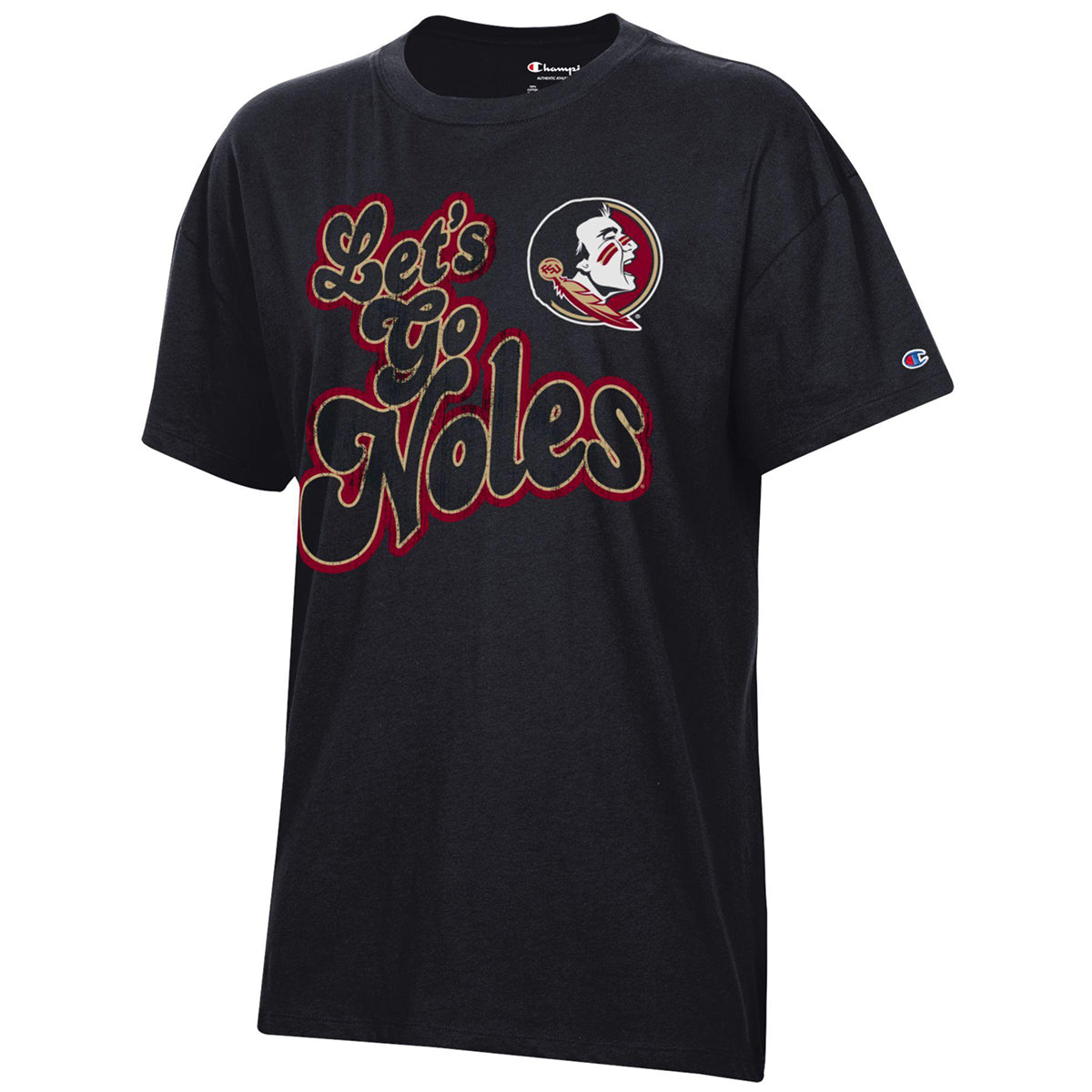Champion Women's Let's Go Noles/Seminole Logo Design Oversized Short Sleeve T-shirt - Black