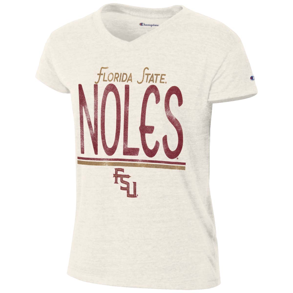 Champion Women's Florida State Noles/Stacked FSU Short Sleeve Tri-blend V-neck T-shirt - White Alabaster