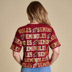 Stewart Simmons Women's Seminoles/Arrowhead Design Sequin Short Sleeve T-shirt - Garnet