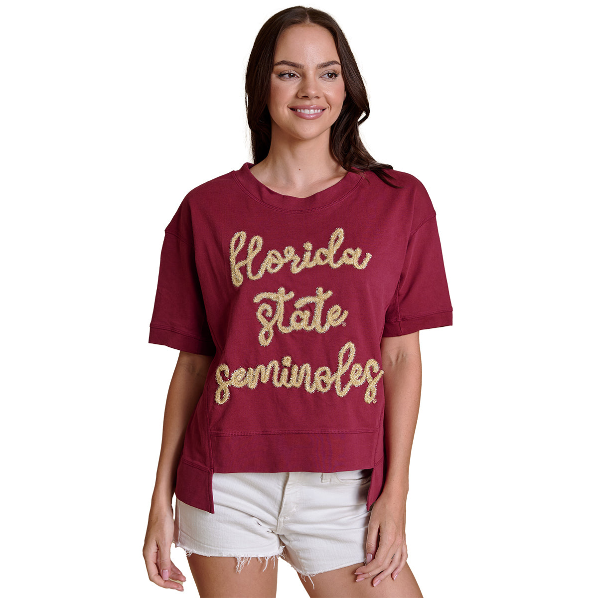 Stewart Simmons Women's Florida State Seminoles Oversized Hi-Low Short Sleeve Boxy Top - Garnet