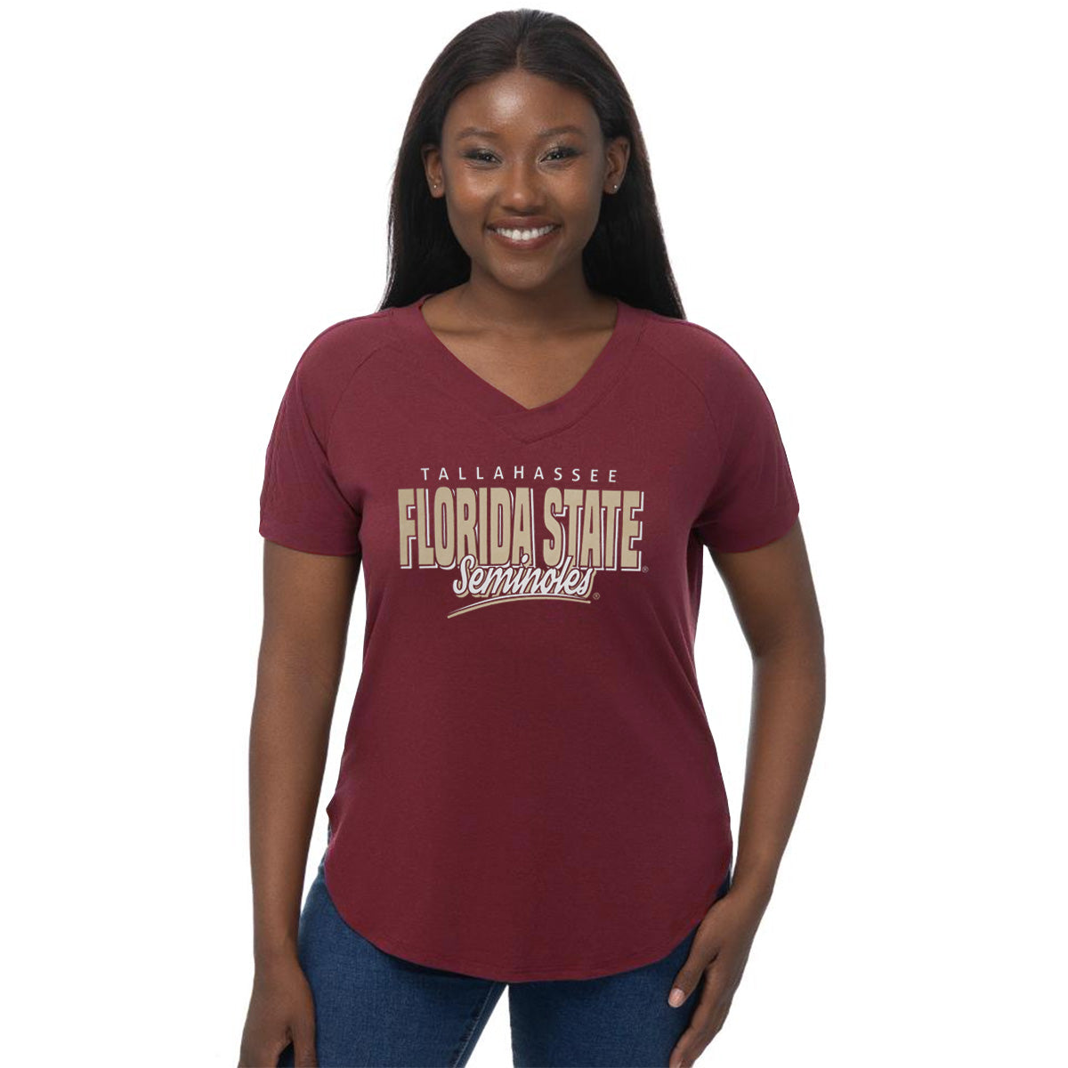 ZooZatz Women's Florida State Seminoles Design Short Sleeve V-neck T-shirt - Garnet