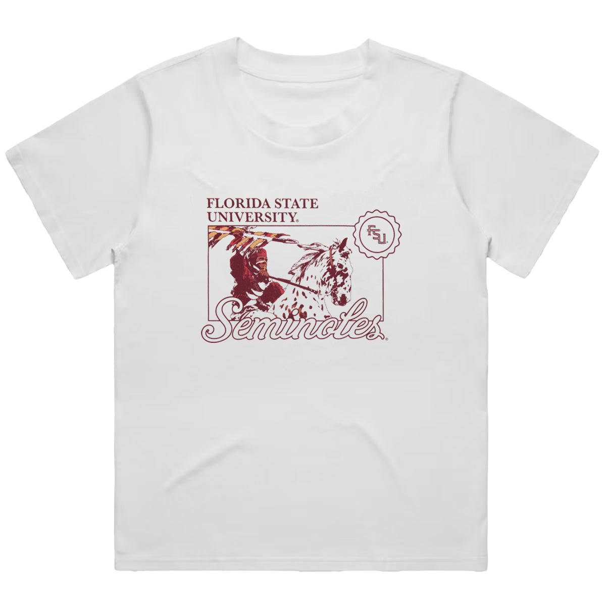 Uscape Women's Florida State University Seminoles Osceola/Renegade Design Short Sleeve Oversized T-shirt - White