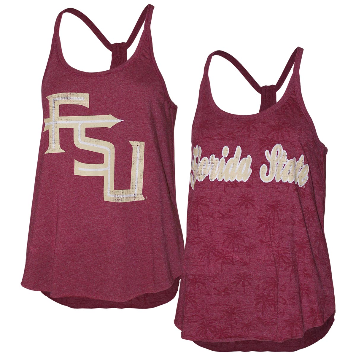 Colosseum Women's Florida State/Stacked FSU Reversible Palm Print Tank - Garnet