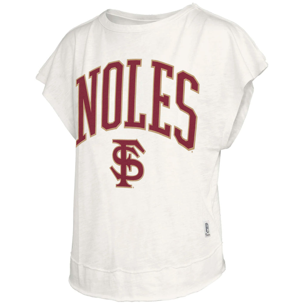 Pressbox Women's Noles Interlocking FS Design Short Sleeve Oversized Slub Top - White