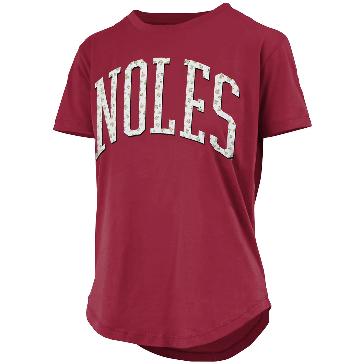 Pressbox Women's Floral Noles Design Short Sleeve Rounded Bottom Top - Garnet