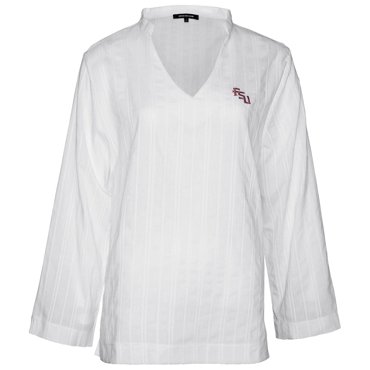 Emerson Street Women's Stacked FSU Long Sleeve Woven Top - White