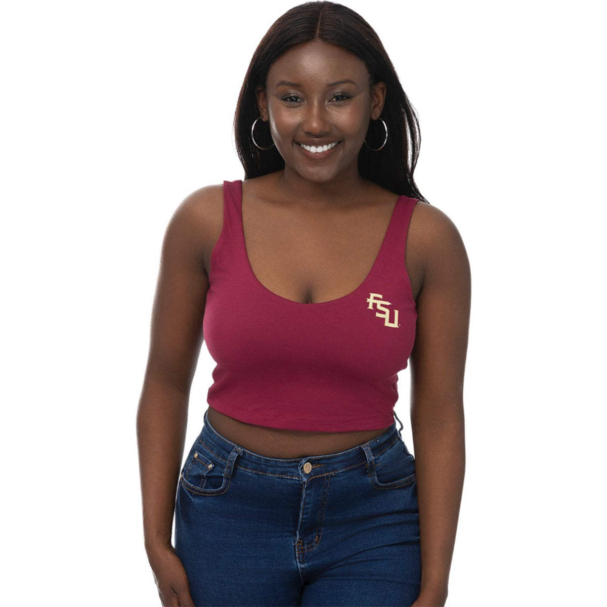 ZooZatz's Women's Stacked FSU V-neck Crop Tank - Garnet