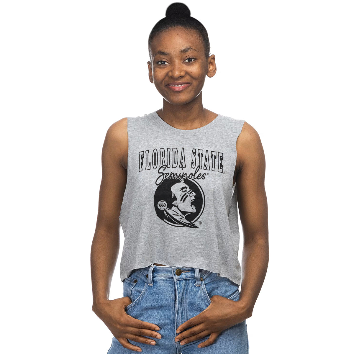 ZooZatz's Women's Florida State Seminoles Seminole Logo Design Crop Tank - Sport Grey