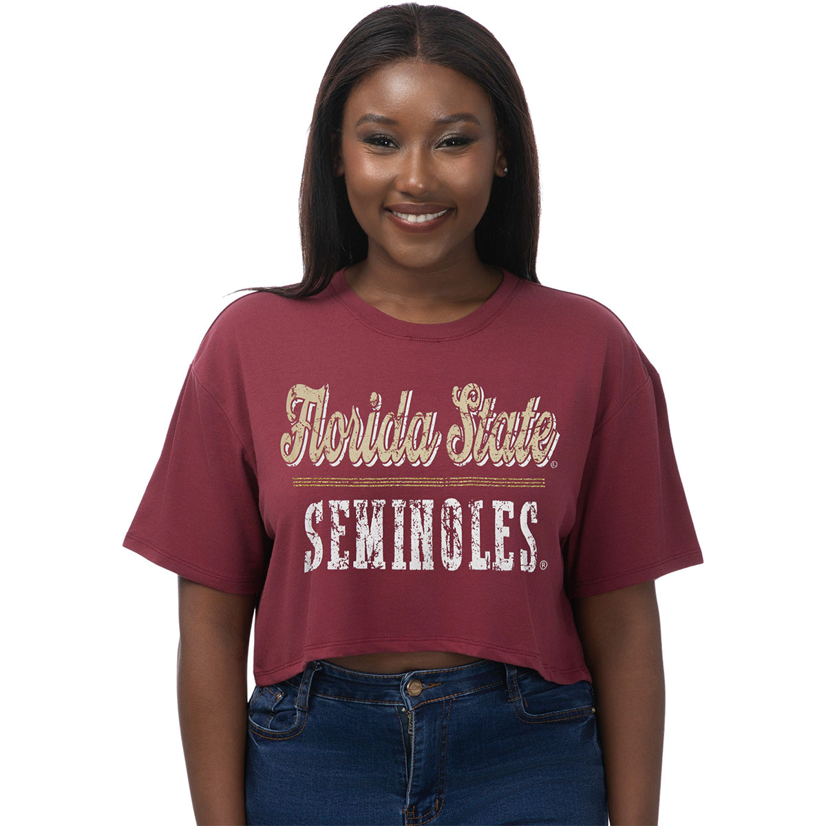 ZooZatz's Women's Florida State Seminoles Short Sleeve Boxy Crop T-shirt - Garnet