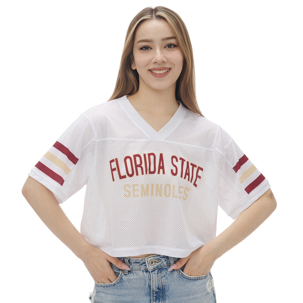 ZooZatz Women's Florida State Seminoles Crop V-neck Jersey - White