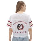 ZooZatz Women's Florida State Seminoles Crop V-neck Jersey - White
